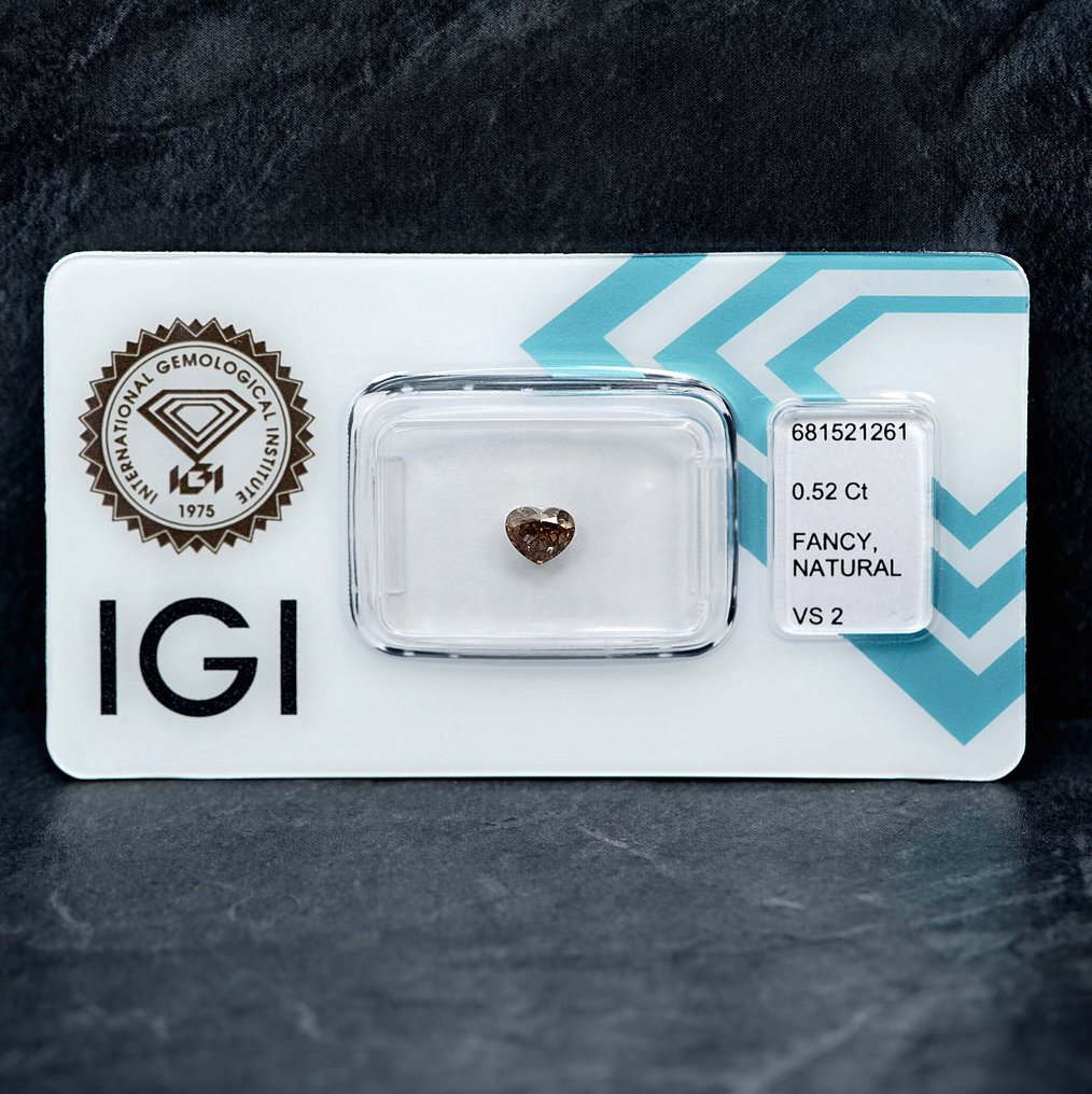χωρίς τιμή ασφαλείας - 1 pcs Διαμάντι (Φυσικού χρώματος) - 0.52 ct - Καρδιά - Fancy Καφετί Κίτρινο - VS2 - International Gemological Institute (IGI) #1.0