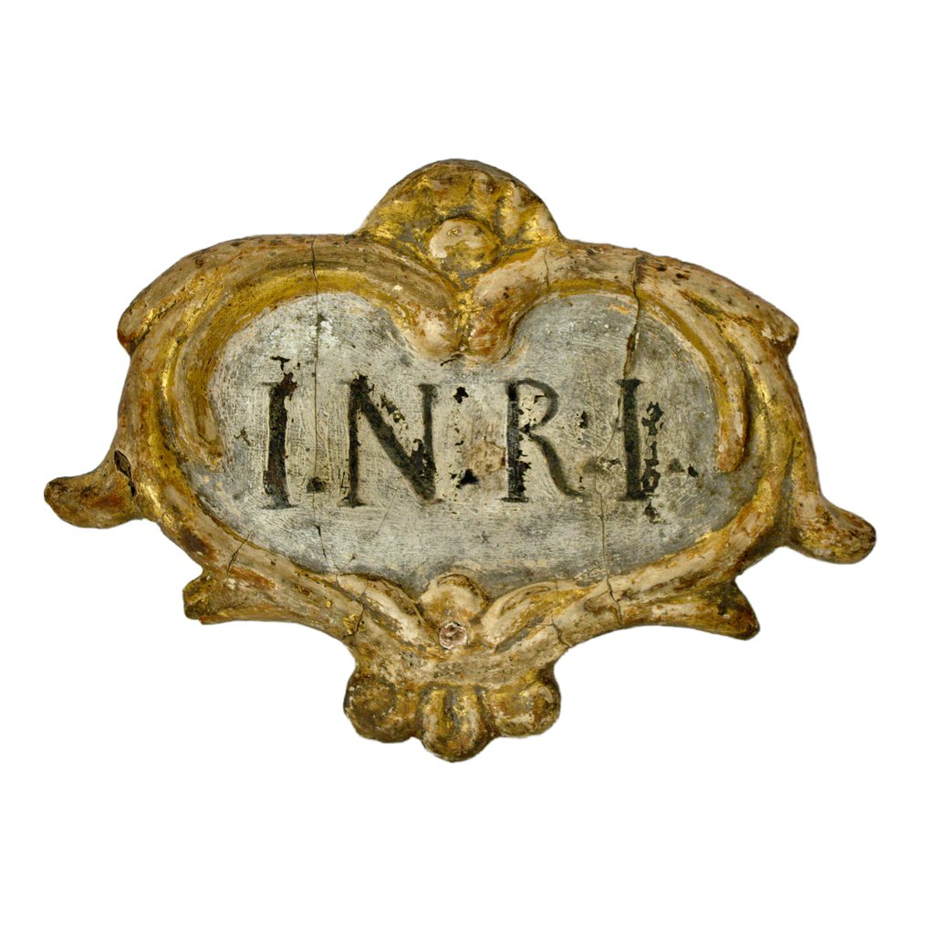 Inscription in papier-mâché of a crucifix - Sign - Paper, Cartapesta #1.0