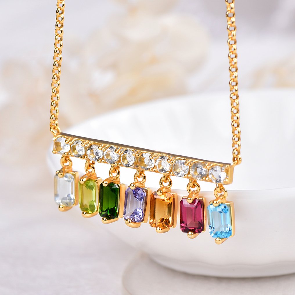 Sans Prix de Réserve - Collier Argent - Gemmes mixtes - Certifié #4.3