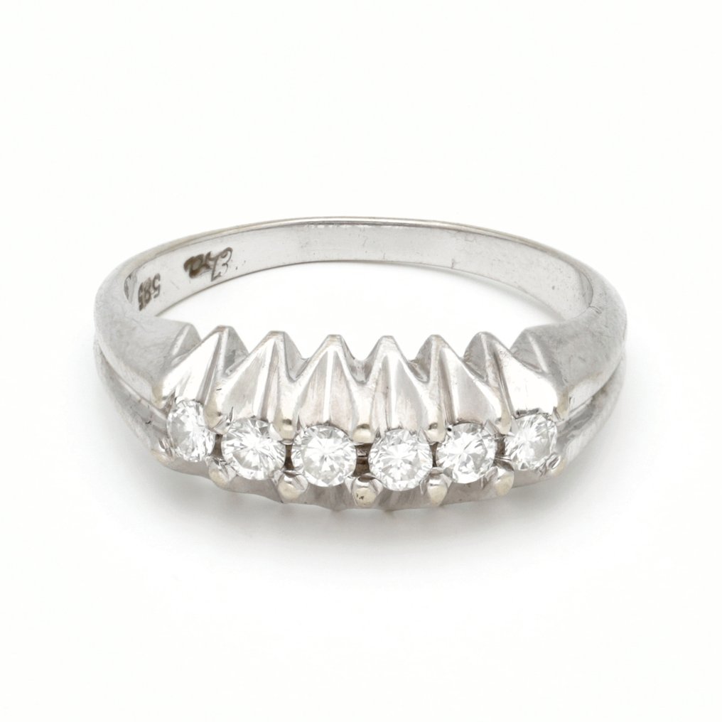 戒指 - 14K包金 白金 钻石 (天然) #1.0