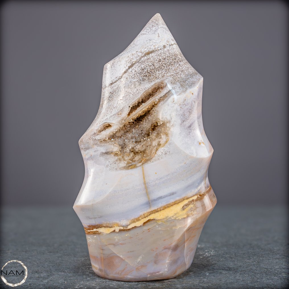 带纹的玛瑙碧玉火焰 富有表现力的天然石材雕塑- 1133.65 g #1.0