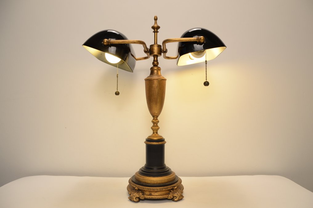 台灯 - 经典银行家/公证人台灯（双层遮光） - 树脂, 金属, 玻璃 #3.2