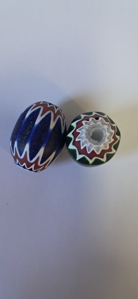 Perla rosetta chevron bead albastru și verde (Fără preț de rezervă) #4.3