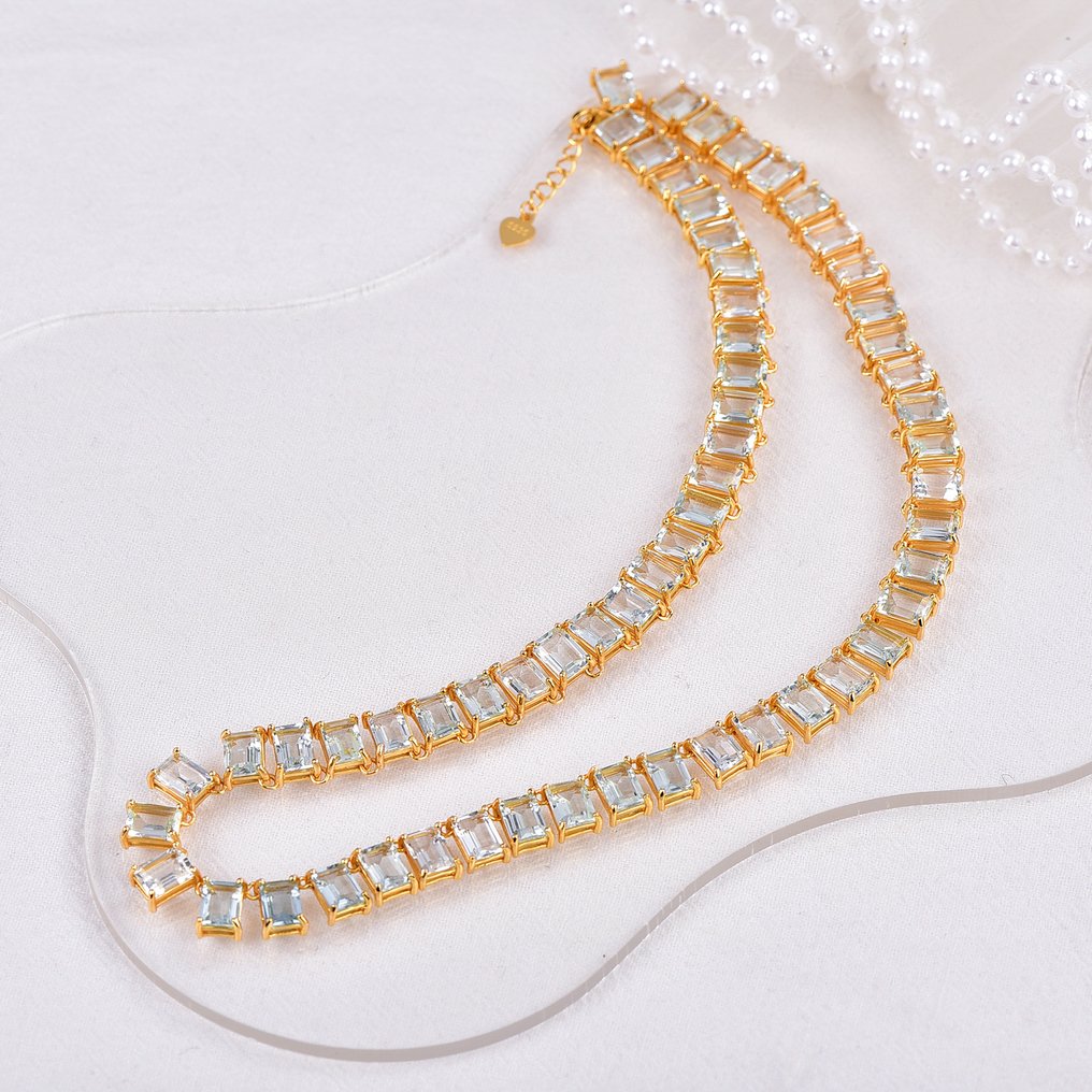 Senza Prezzo di Riserva - Collana Argento - Aquamarine - Certificato #3.2