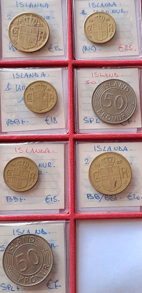 IJsland. Lot of 7 coins: 1, 2, 50 Krónur 1925/1978 (Zonder Minimumprijs) #1.0