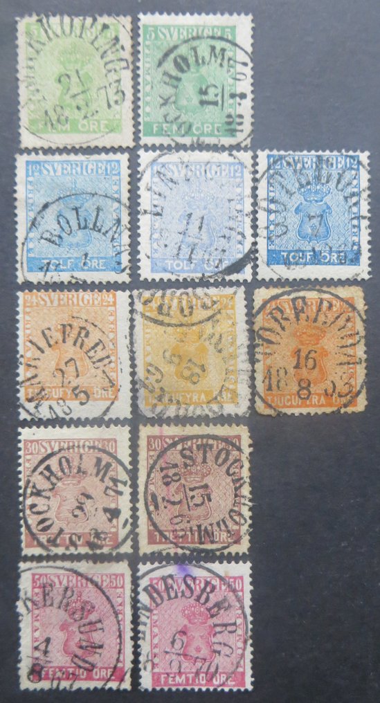 Sweden 1858 - 12 stamps, in color variants - AFA tussen 7 en 12 #1.0