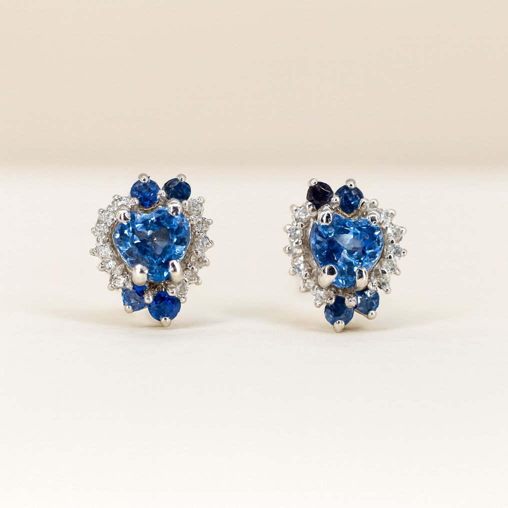 沒有保留價 - 耳環 - 18 克拉 白金 藍寶石 - 鉆石 #4.3