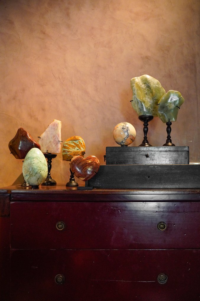 裝飾飾物 - 无底价 - 一对美丽的Turritella蛋形和水晶石英球体,配有定制底座 - 印度尼西亞 #1.0