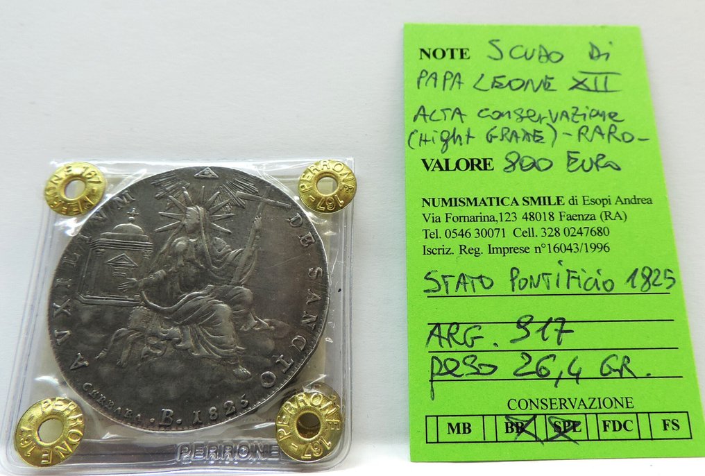 Italië, Pauselijke Staat Leone XII. Scudo 1825 -RARA- con perizia numismatica (Zonder Minimumprijs) #1.0