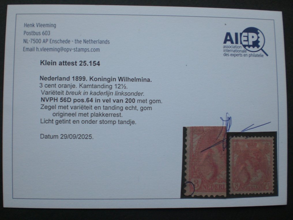 Netherlands 1899/1923 - Special deviations on seal 56 D and 133 C - NVPH 56 en 133 #2.1