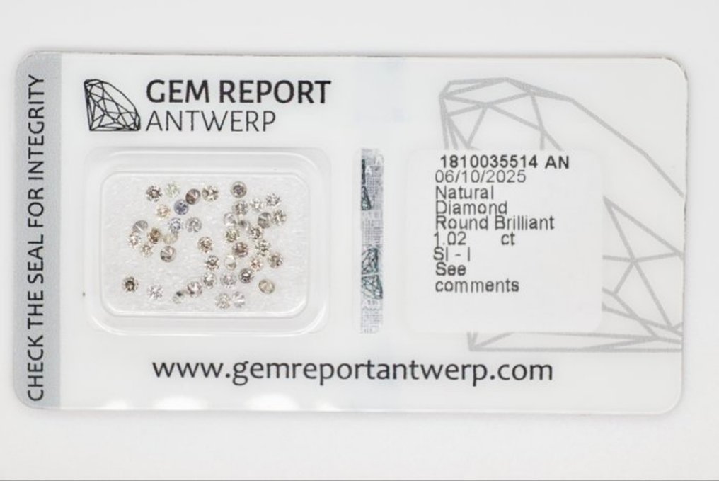 41 pcs Diamant (Natur) - 1.02 ct - Rund - SI1, I1 - Gem Report Antwerp (GRA) - Forseglinger - Certifikater #1.0