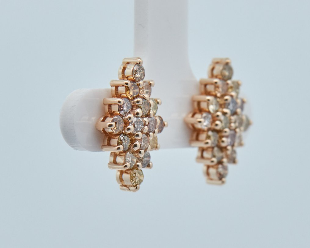 没有保留价 - 耳环 - 14K包金 黄金 - 1.70ct. tw. 钻石 (天然色彩的) #1.0