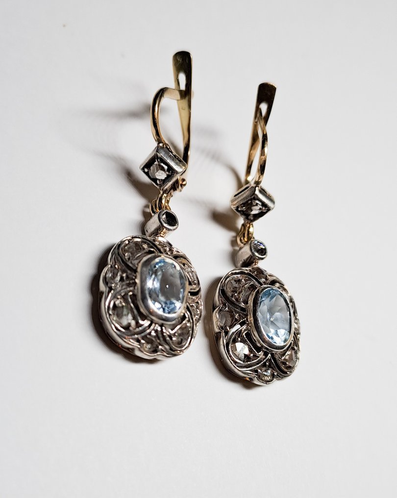 Cercei lungi - 18 ct. Aur galben, Argint Topaz #1.0