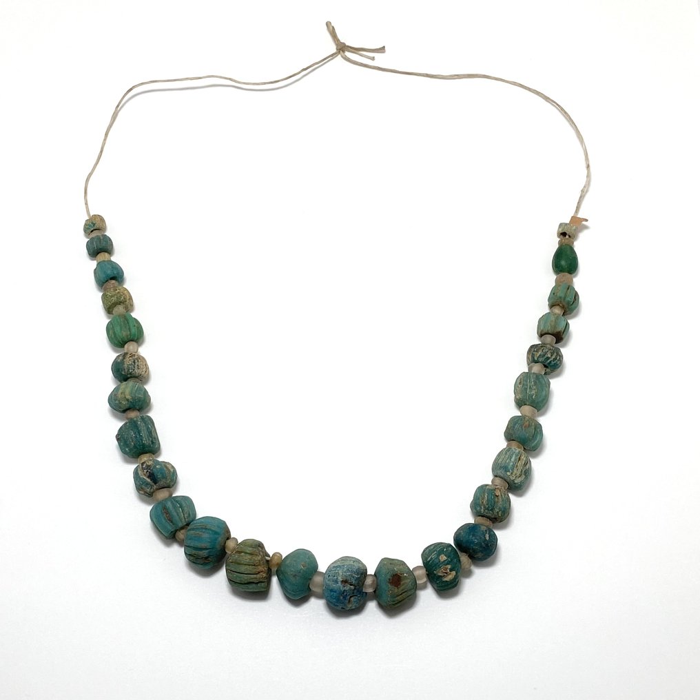 丝绸之路，美索不达米亚 古老的玻璃 项链珠子护符 - 41 cm  (没有保留价) #1.0