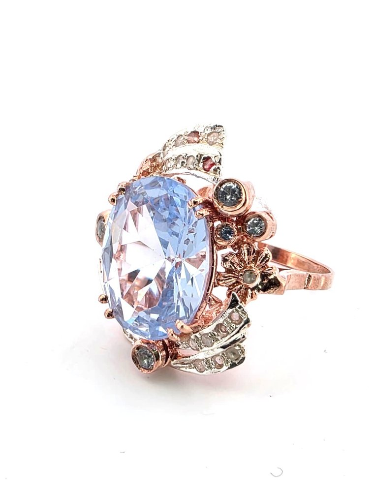 χωρίς τιμή ασφαλείας - Δαχτυλίδι - 9 kt. Ροζ χρυσό, Ασημί Τοπάζιο - Διαμάντι #1.0