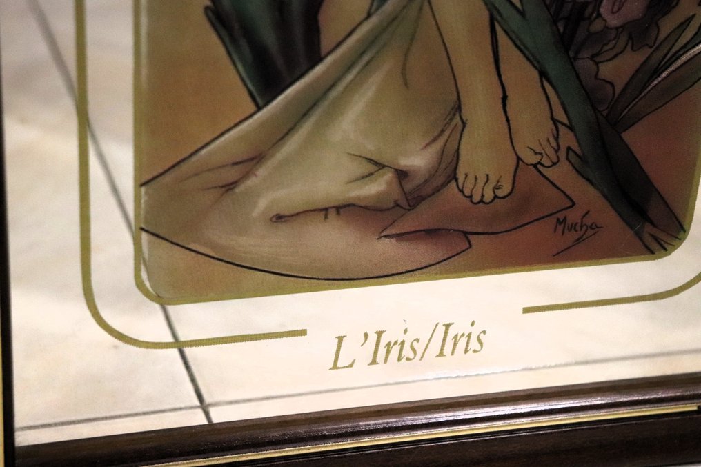 Spegel- Efter Alphonse Mucha-serien 'Horas do Dia'.  - Glas, Trä - De fyra årstiderna #4.3