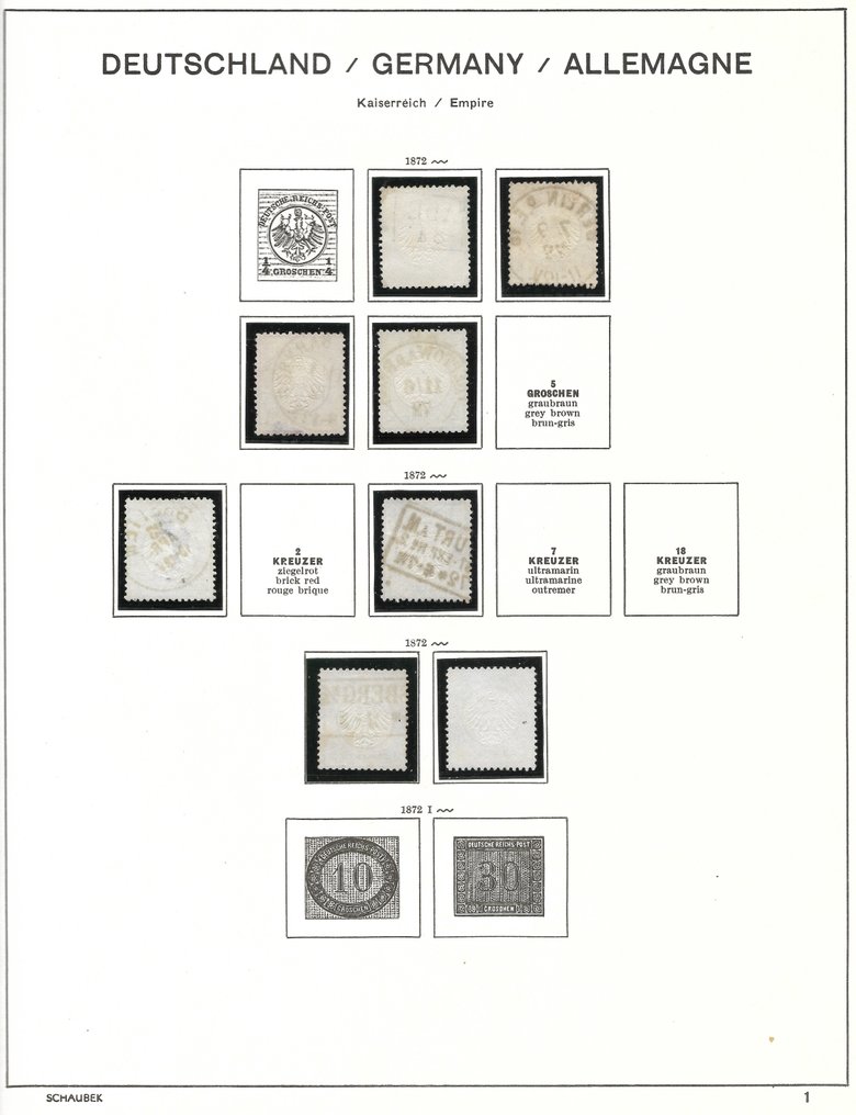 德意志帝國 1872/1874 - D. R. Brustschild收藏在两个Schaubek相册页上 - Deutschland 2023 / aus Mi.-Nr. 2 - 29 #1.0