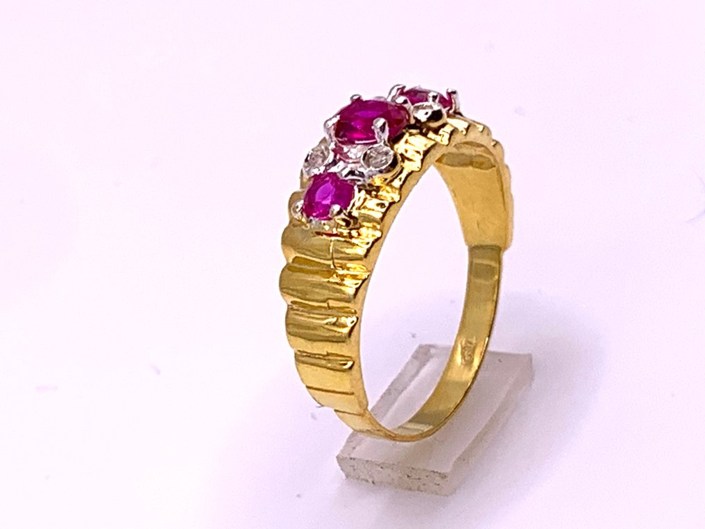 没有保留价 - 戒指 - 9 kt. 黄金, 银 红宝石 - 红宝石 - Diamanti #3.2