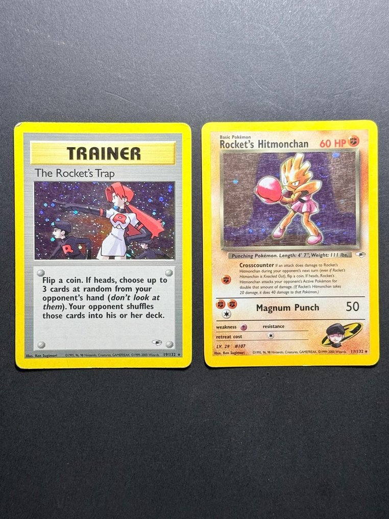 Pokémon - 2 Card - Rocket's Hitmonchan Holo - The Rocket's Trap Holo - WOTC - Gym Heroes #1.0