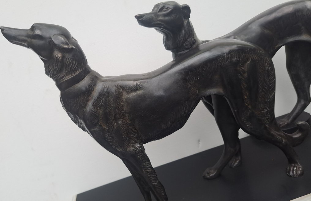 IRENE ROCHARD - Faragás, levriers - 28 cm - Cink (spelter), Ónix - 1930 #2.1