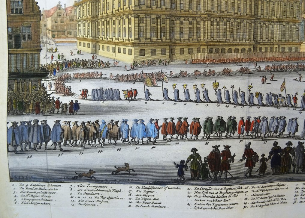 荷兰 - 阿姆斯特丹，Dam，米歇尔·德·鲁伊特的葬礼; G. Brandt / D. Stoopendaal / Blaeu - Lyk-statie van de Heere Michiel de Ruyter - 1681-1700 #3.2