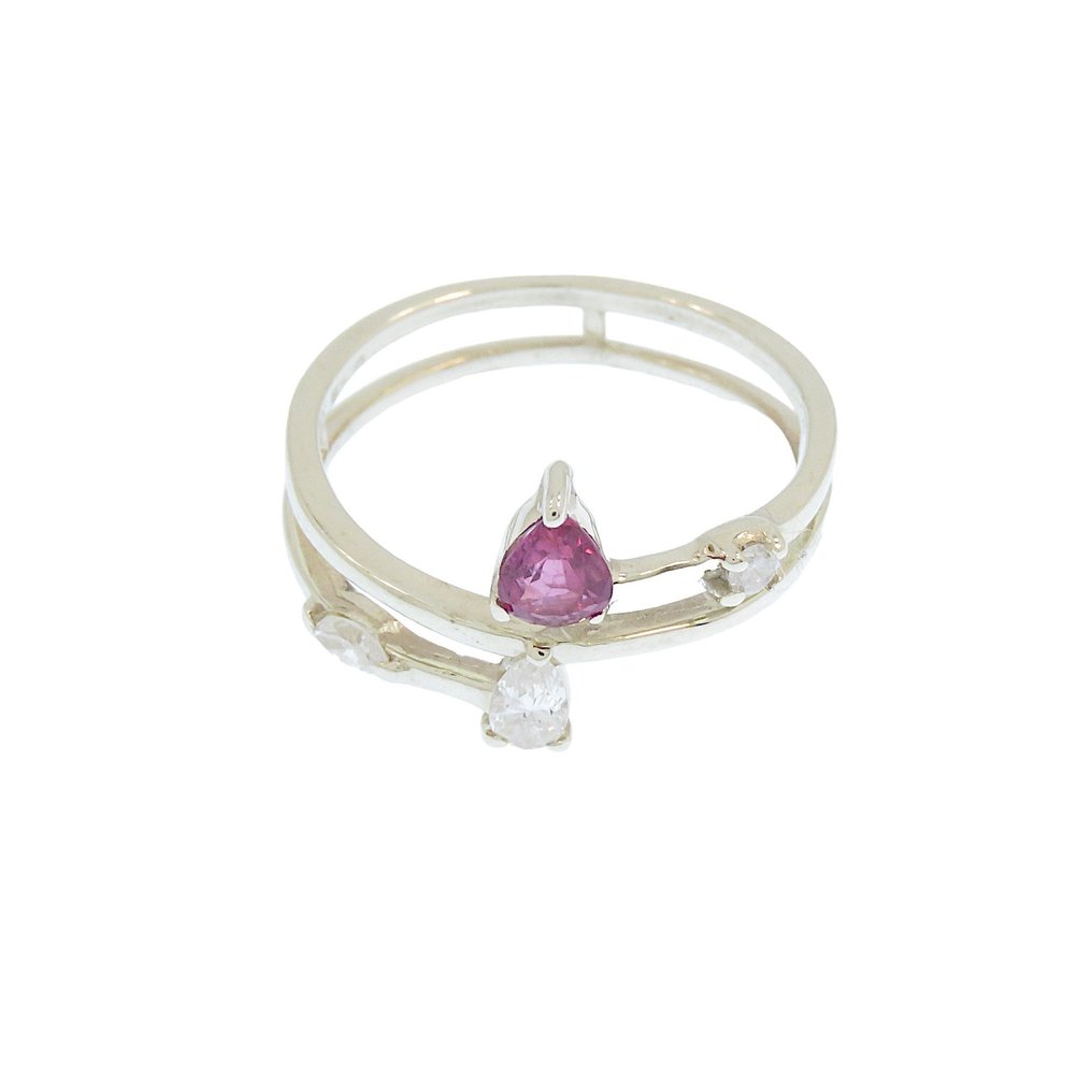 Ring - 9 kt. White gold - 0.48ct. tw. Ruby - Diamond #1.0