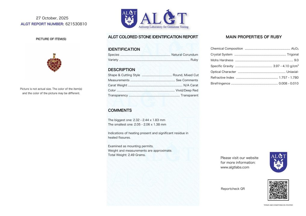 Sans Prix de Réserve - Pendentif Argent - Ruby - Certifié #2.1