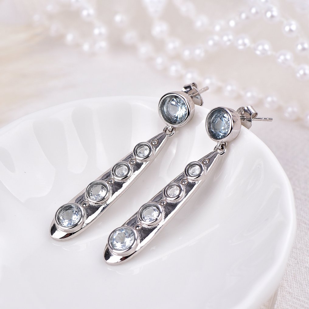 χωρίς τιμή ασφαλείας - Σκουλαρίκια Ασημί - Aquamarine - Πιστοποιημένο #1.0