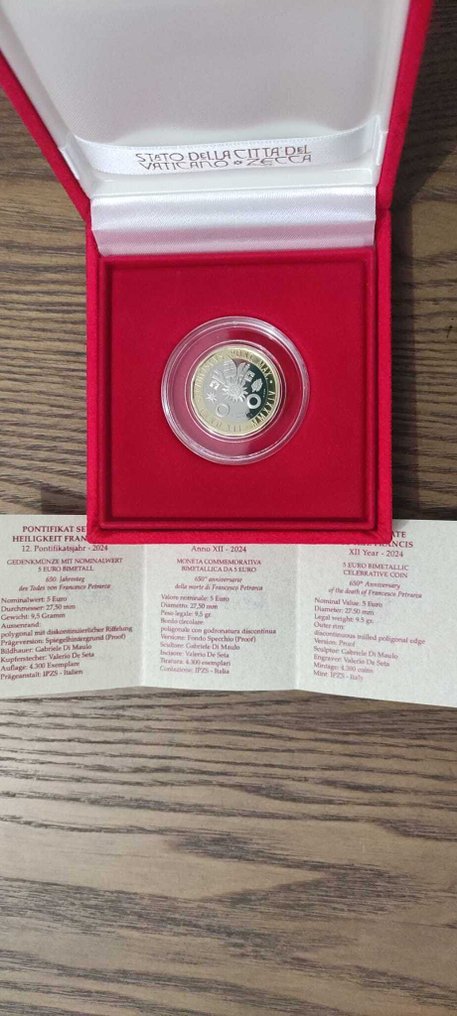 Βατικάνο. 5 Euro 2024 "Petrarca" (χωρίς τιμή ασφαλείας) #1.0
