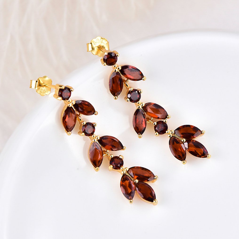 Sans Prix de Réserve - Boucles d'oreilles Argent - Garnet - Certifié #1.0