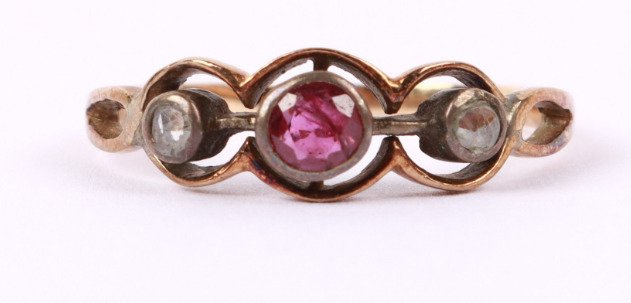 戒指 - 9 kt. 黄金, 银 -  0.22ct. tw. 红宝石 - 钻石 #1.0