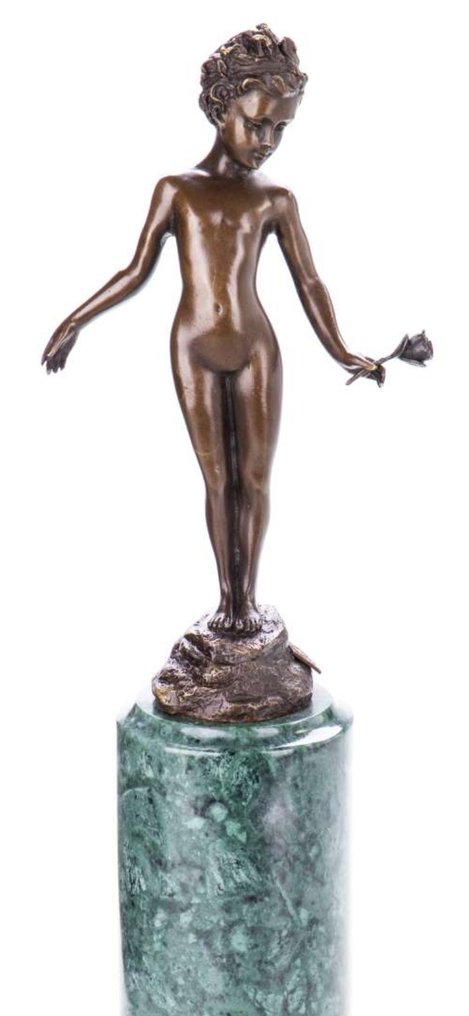 Φιγούρα - Bronzefigur Nacktes Mädchen mit Rose 32CM - Μπρούντζος, Μάρμαρο #3.2