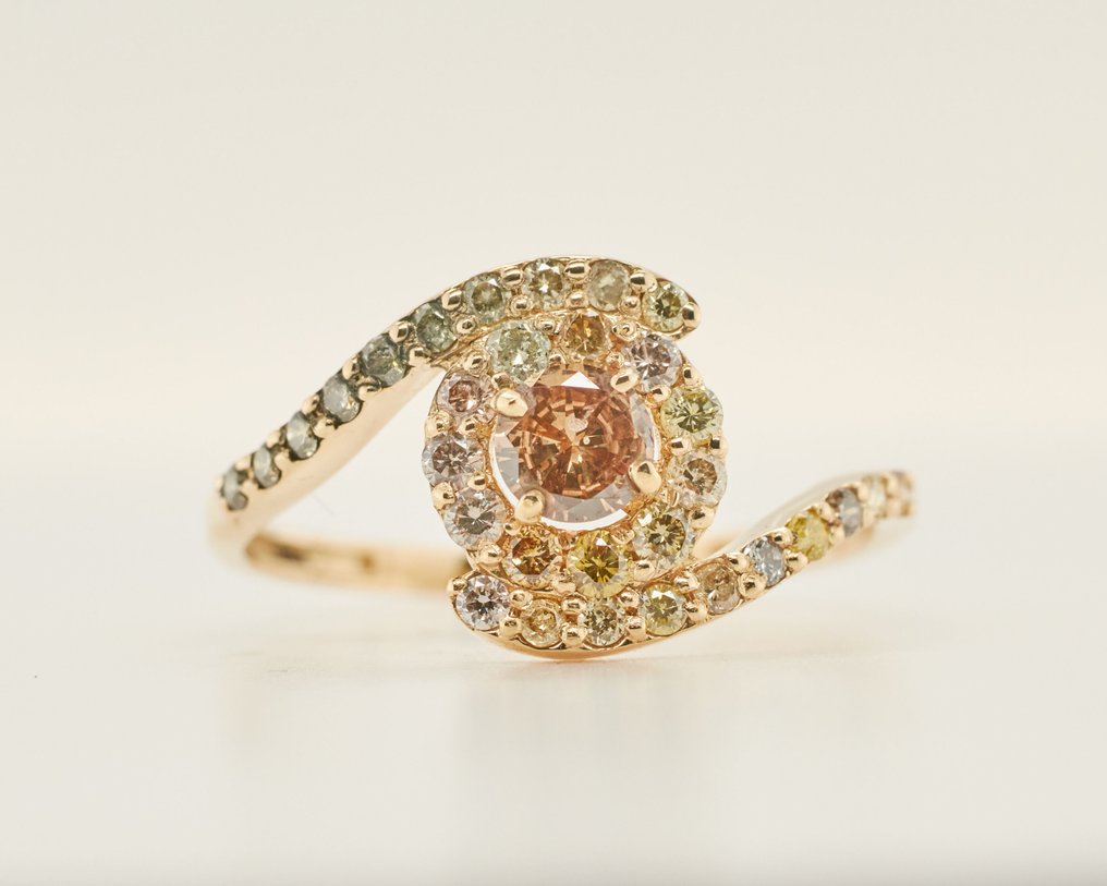 Zonder minimumprijs - Ring - 14 karaat Geel goud - 0.80ct. tw. Diamant (Natuurlijk gekleurd) #1.0