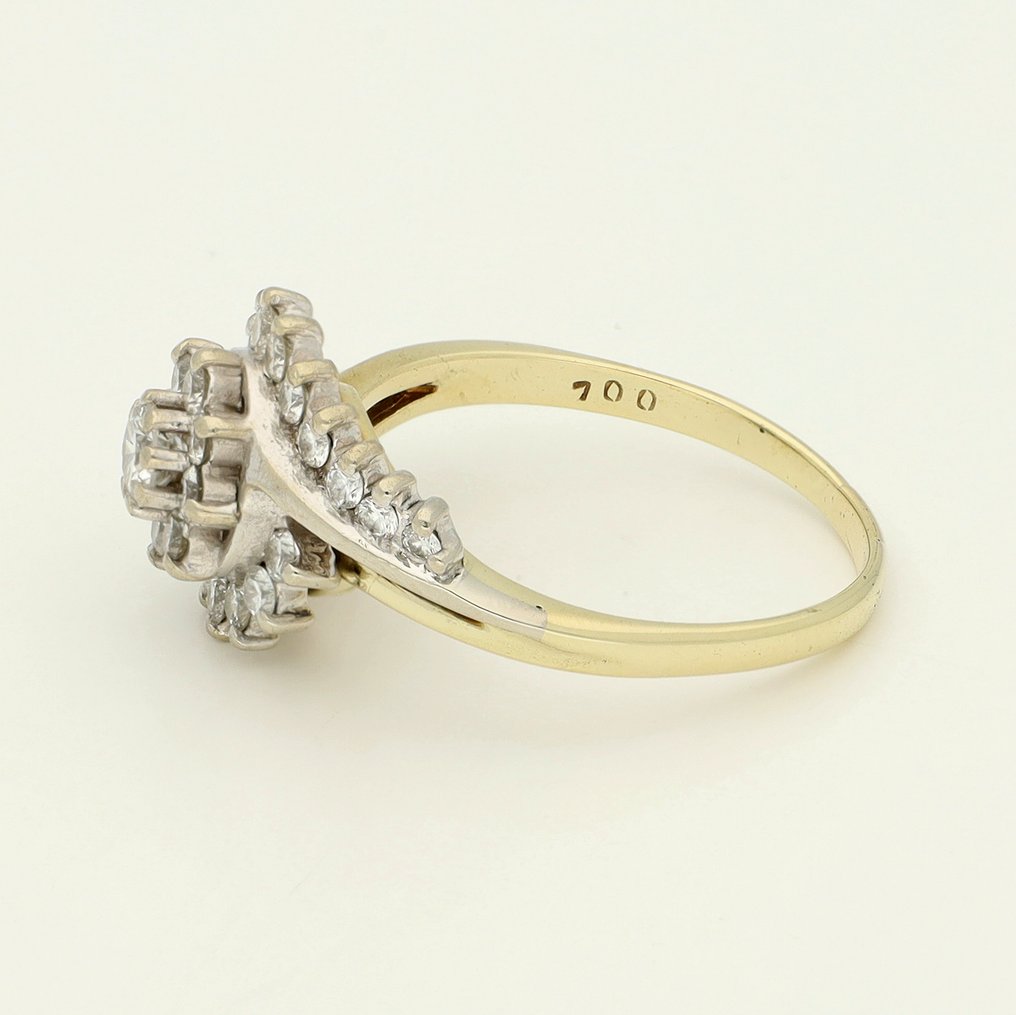 Δαχτυλίδι - 14 καράτια Κίτρινο χρυσό, Λευκός χρυσός Διαμάντι (Φυσικό)  #1.0