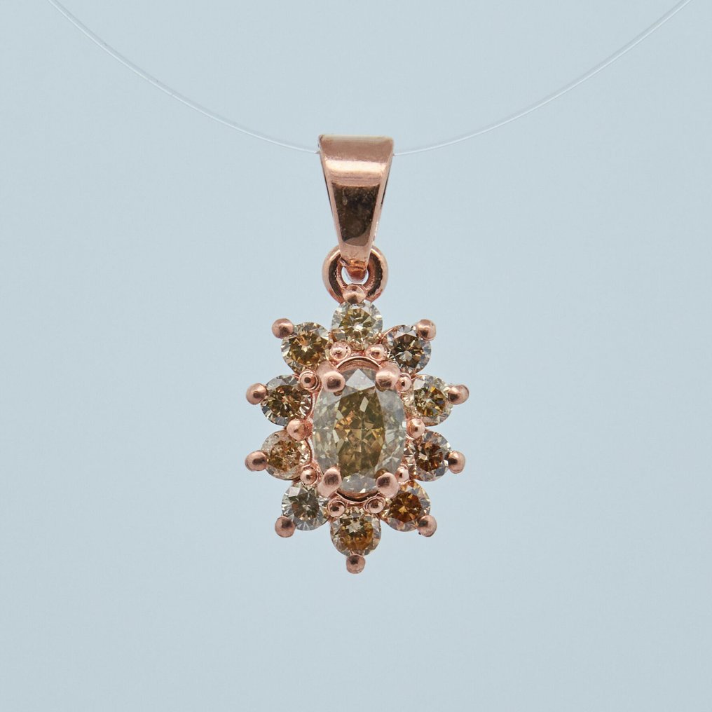 没有保留价 - 吊坠 - 14K包金 玫瑰金 -  0.45ct. tw. 钻石 (天然色彩的) #1.0