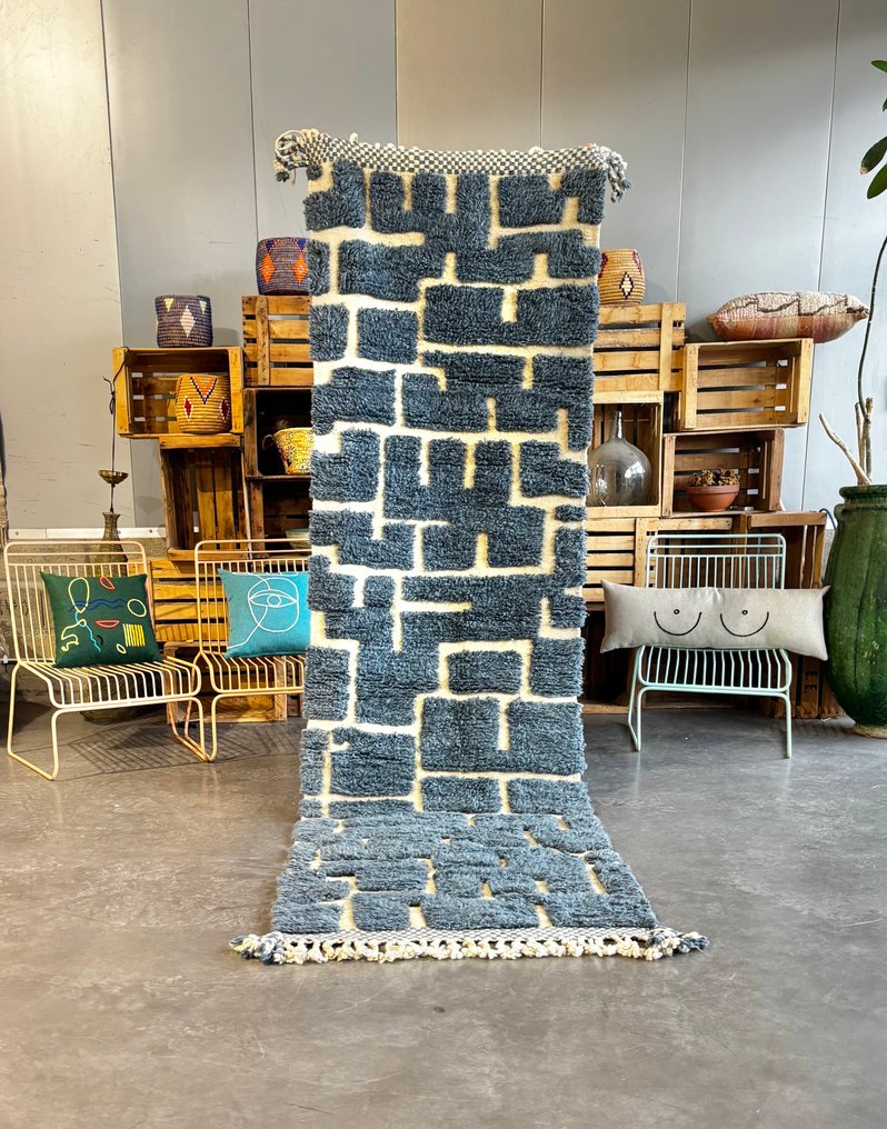 Marokkansk løberabat i uld – håndvævet berberteppich - Tæppe - 310 cm - 90 cm - Håndvævet uldtæppe #1.0