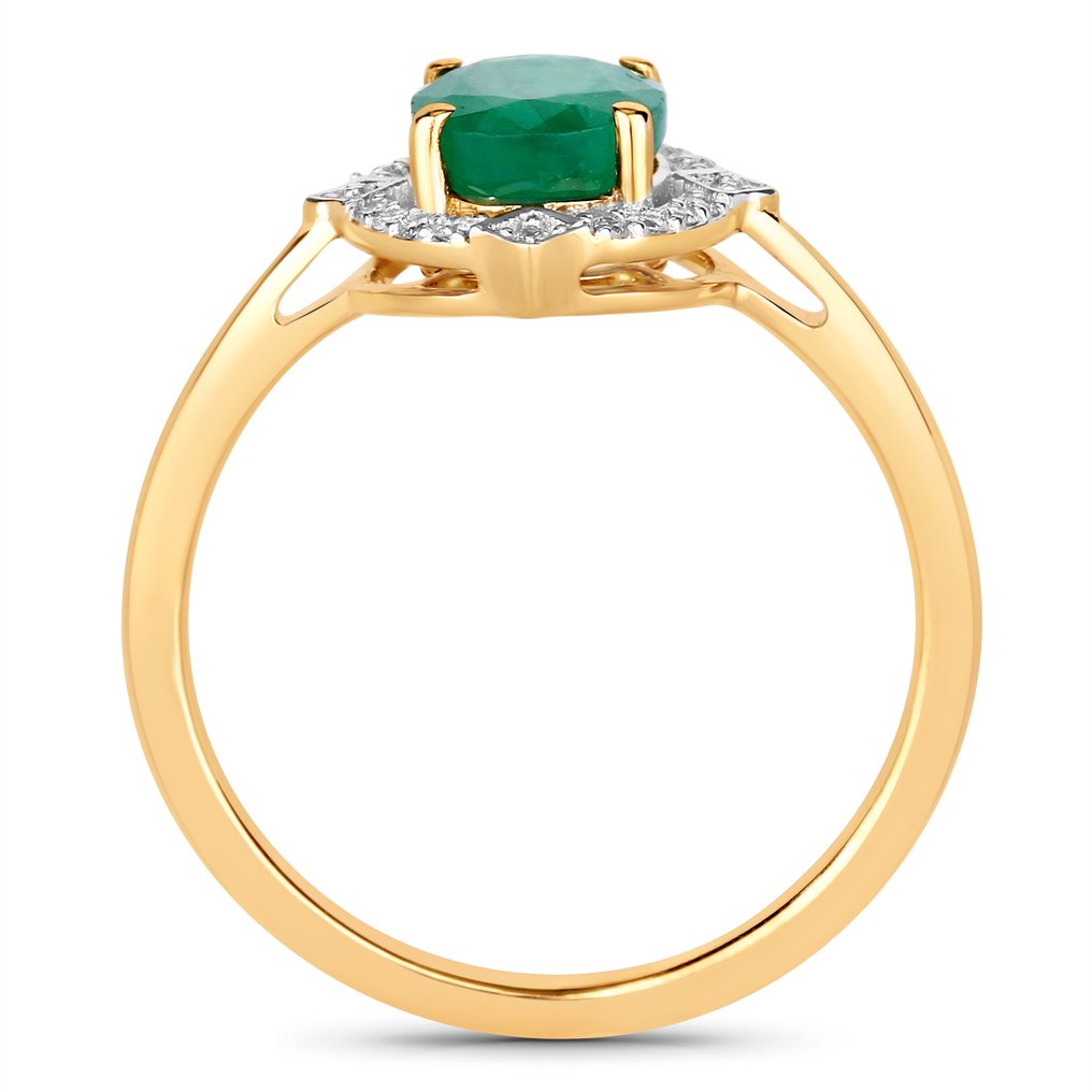 Gyűrű - 14 kt. Sárga arany - 1.49ct. tw. Smaragd - Gyémánt #1.0