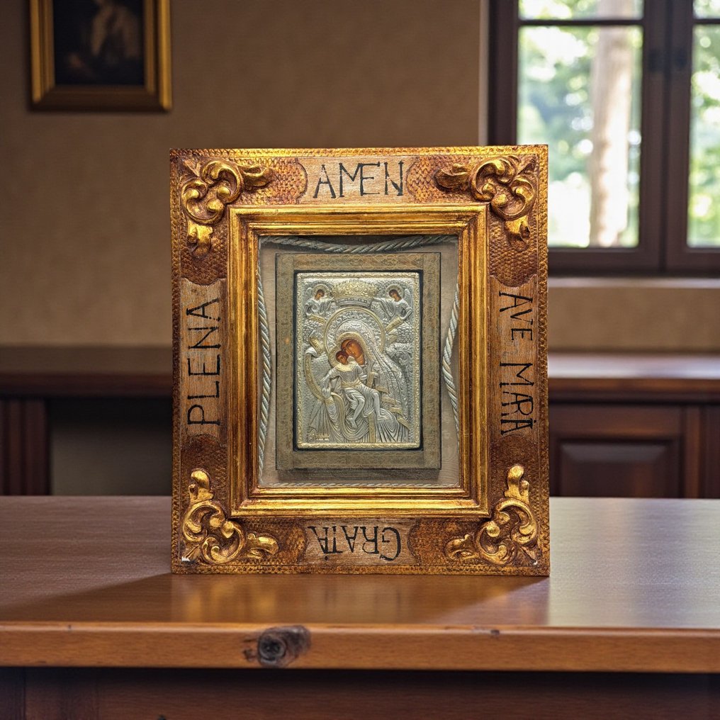 Εικόνα - Παρθένος με το Θείο Βρέφος Ιησού - Ξύλο, Επάργυρο - 39 x 44 εκ. #1.0