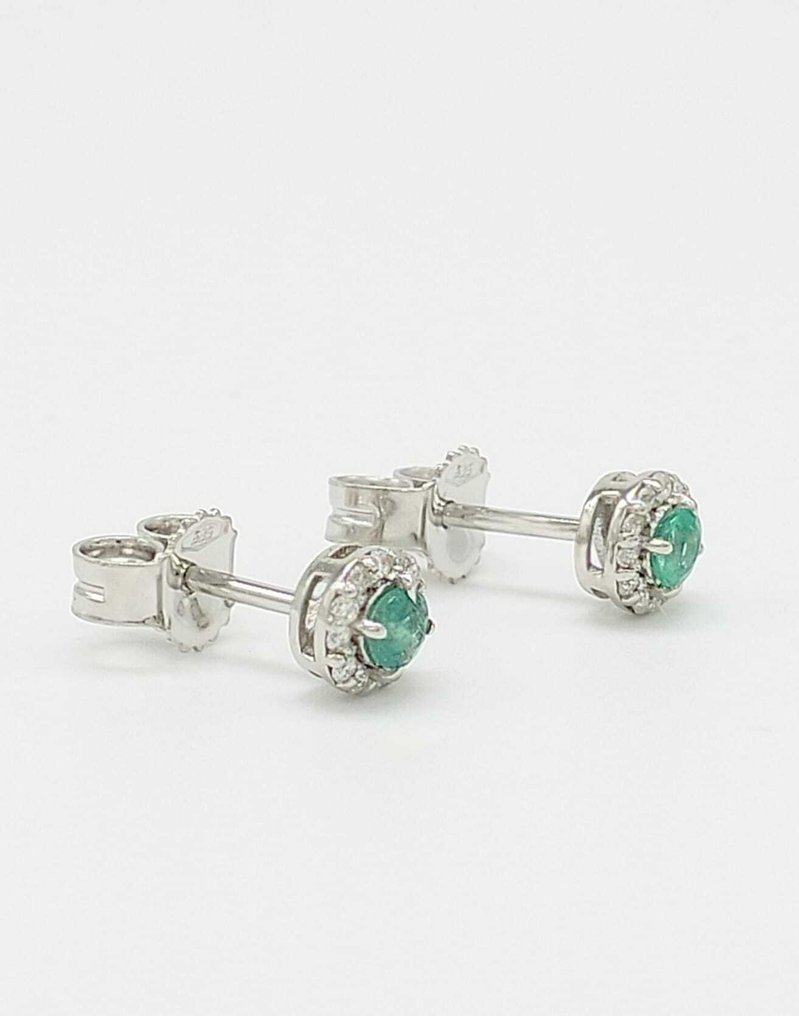 Nincs minimálár - Koktél fülbevaló - 14 kt. Fehér arany Smaragd - Gyémánt - 585 #3.2