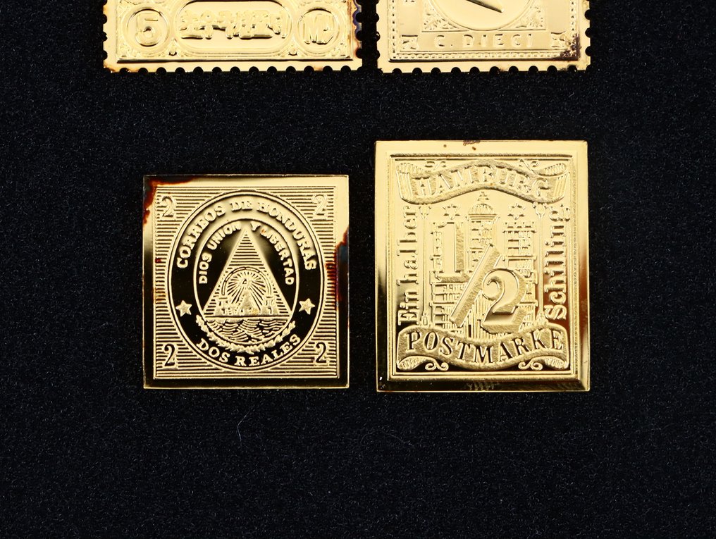 World  - Official Gold on Silver Proofs 24K - First Stamps of the World (4x) #1.0