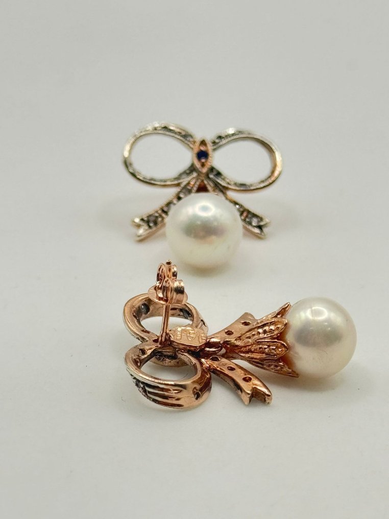 Ingen mindstepris - Øreringe - 9 kt. Sølv, Rosaguld Safir - Diamant #2.1