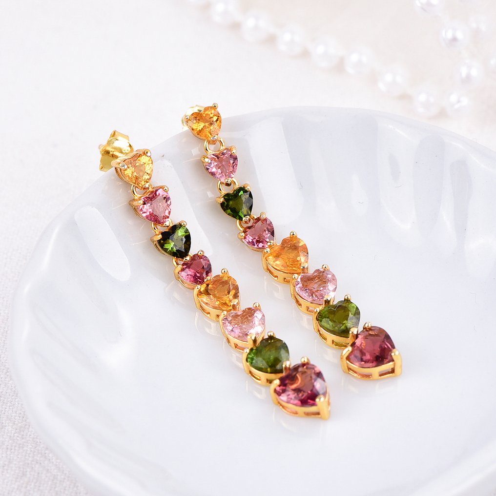 Sans Prix de Réserve - Boucles d'oreilles Argent - Tourmaline - Certifié #1.0