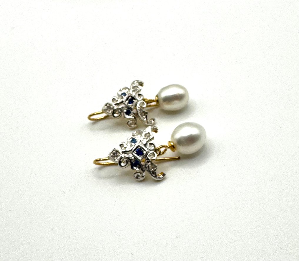 χωρίς τιμή ασφαλείας - Βραδινά σκουλαρίκια - 9 kt. Κίτρινο χρυσό, Ασημί Μαργαριτάρι - Διαμάντι - Zaffiri #4.3