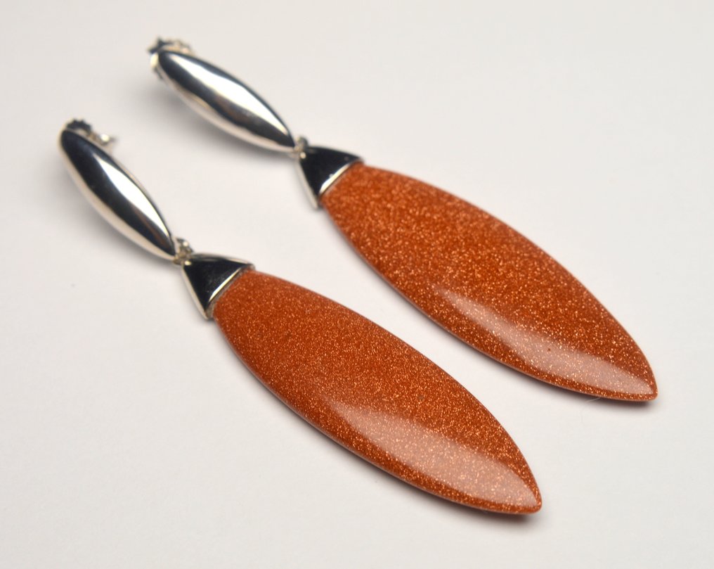 Silber - Ohrringe - 925 - Gold Sand Agate #1.0