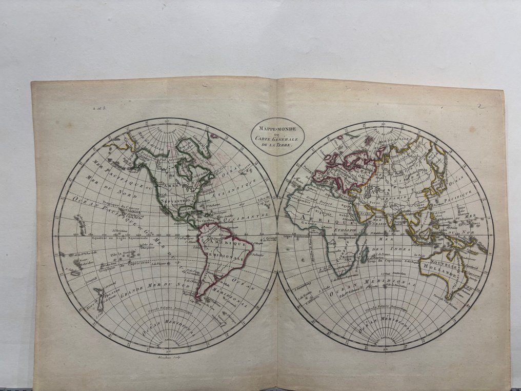 France - World; Eustache Hyacinthe Langlois - Lot of three prints “Mappe-Monde” - 1781-1800 #4.3