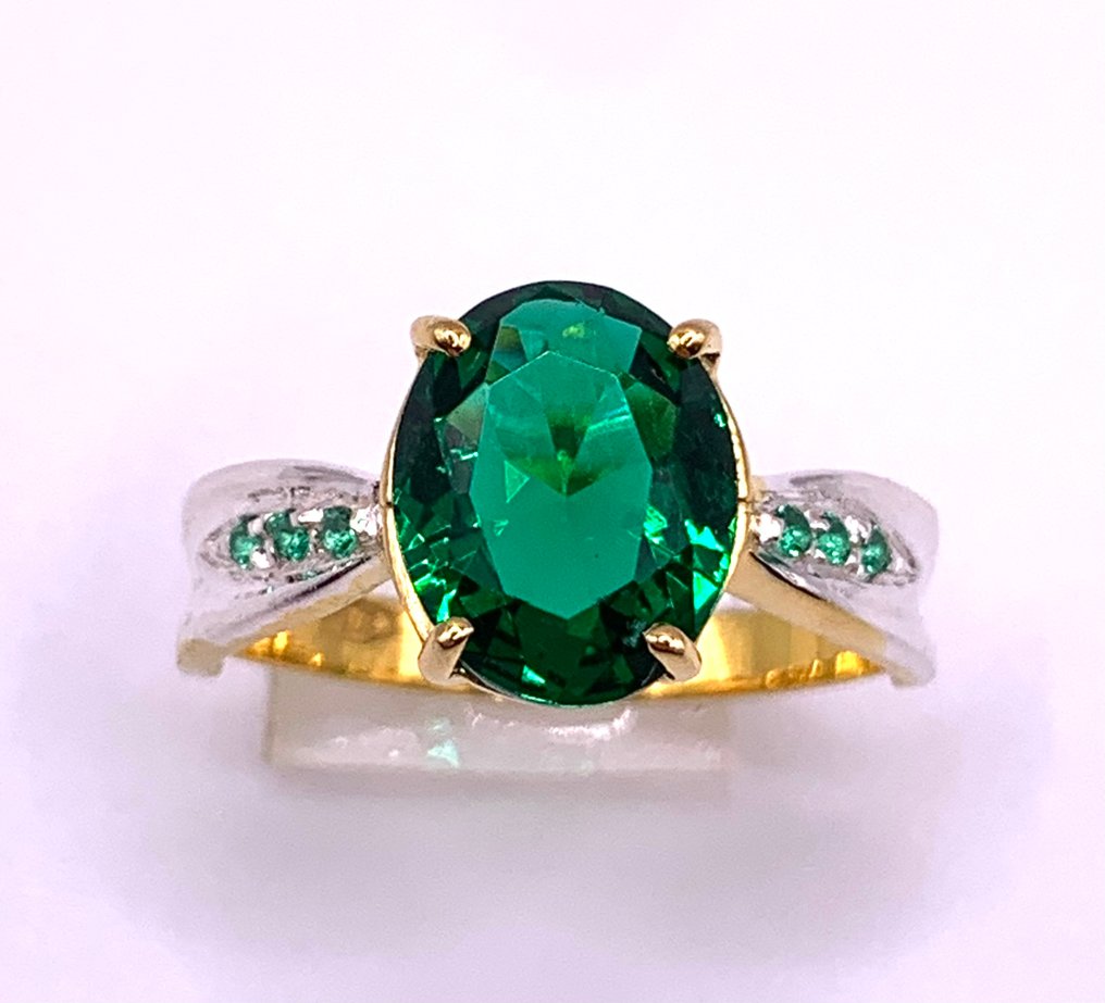 χωρίς τιμή ασφαλείας - Δαχτυλίδι - 9 kt. Κίτρινο χρυσό, Ασημί Σμαράγδι - Σμαράγδι #1.0