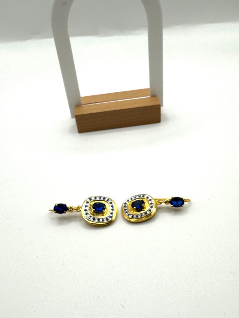 χωρίς τιμή ασφαλείας - Βραδινά σκουλαρίκια - 9 kt. Κίτρινο χρυσό, Ασημί Ζαφείρι - Ζαφείρι - Diamanti #3.2