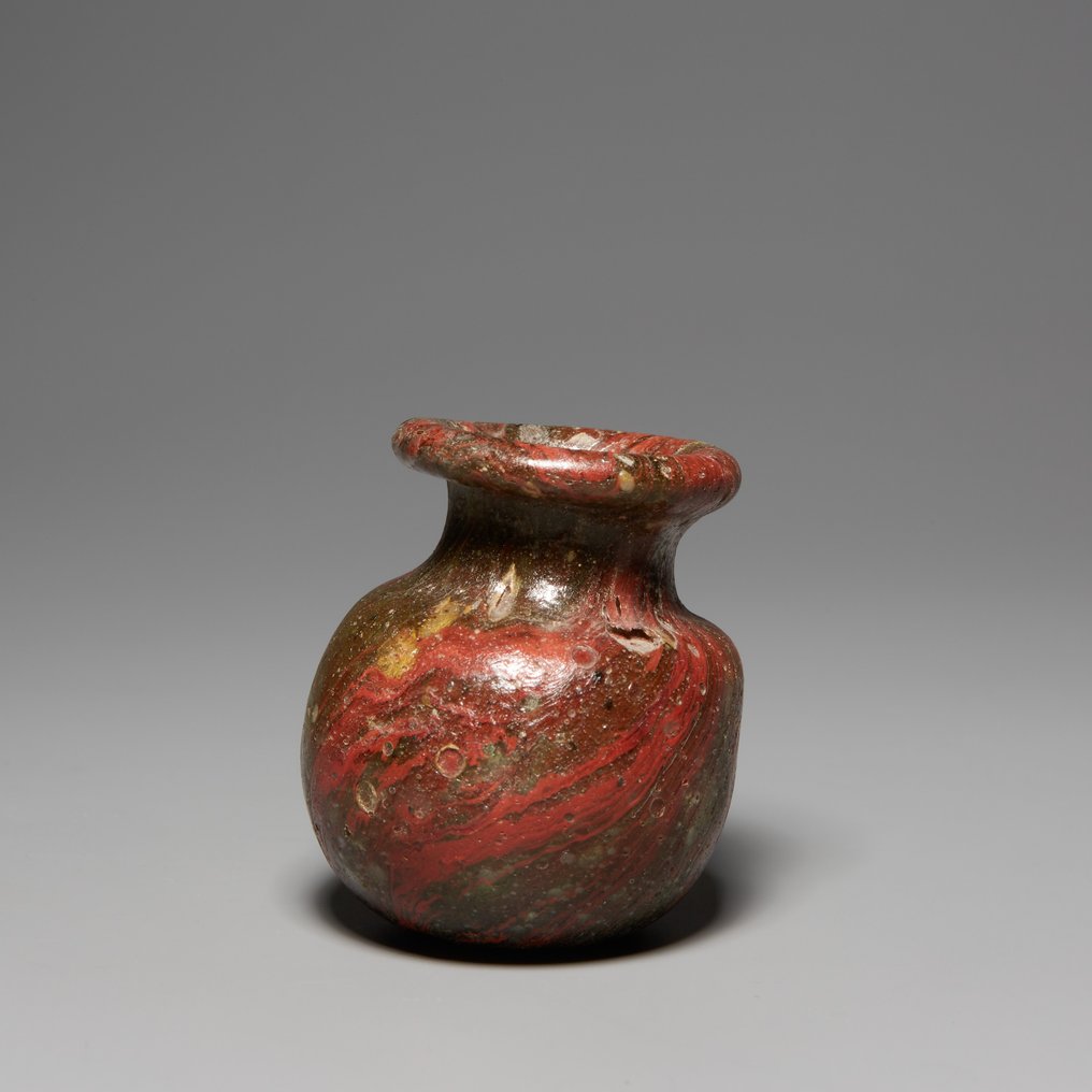 Αρχαία Ρωμαϊκή Γυαλί Μαρμαρωμένη Γυάλινη Αλοιφή. 1ος-3ος αιώνας μ.Χ. Ύψος 4,5 εκ. #1.0