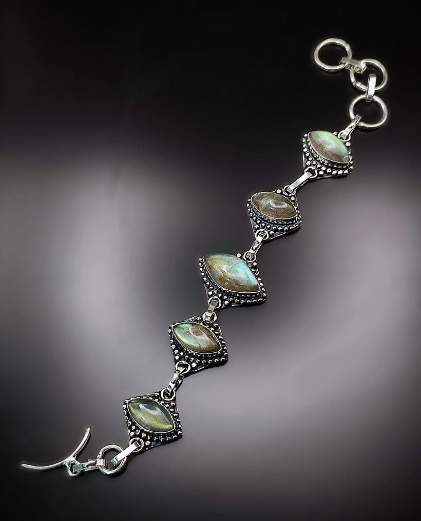 Sem preço de reserva. Linda pulseira de prata 925 com labradorita de primeira qualidade, feita à - Bracelete #2.1
