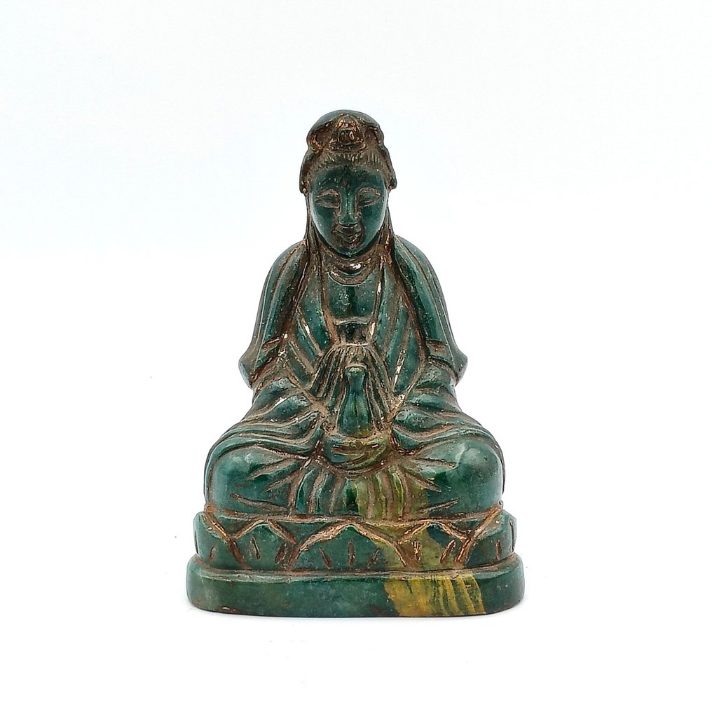 Αρχαία Κινέζικη Jadeite Άγαλμα Καθιστού Βούδα σε θρόνο από λωτό. - 116 mm #1.0